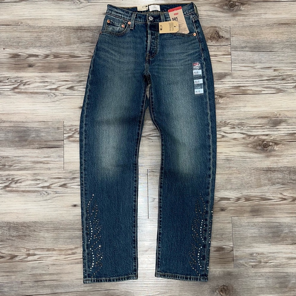 Levi’s 501 Curve High Waist Straight Leg Jeans Embellished NWT 26x30